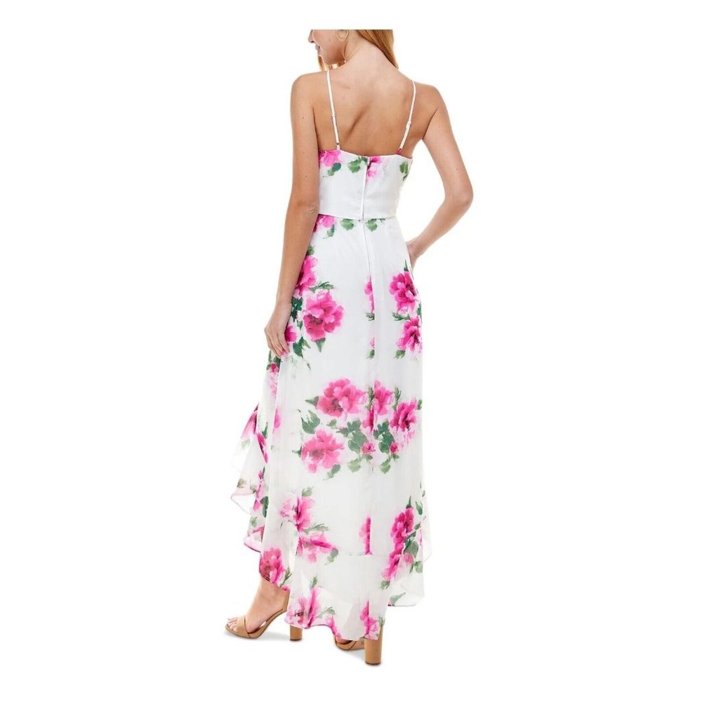NEW Crystal Doll hi-low cocktail dress juniors size 3 white pink floral ruffle - Picture 2 of 5